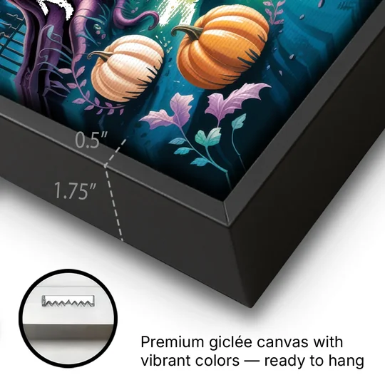 Enchanted Night Mystical Halloween - Black Framed Canvas Wall Art - Gallery Wrap Corner