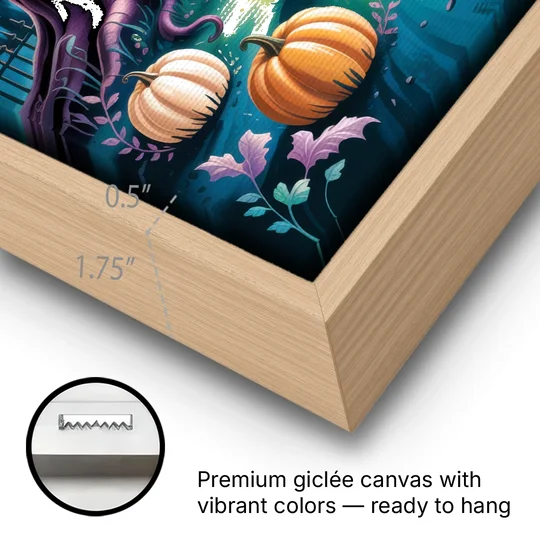 Enchanted Night Mystical Halloween - Oak Framed Canvas Wall Art - Gallery Wrap Corner