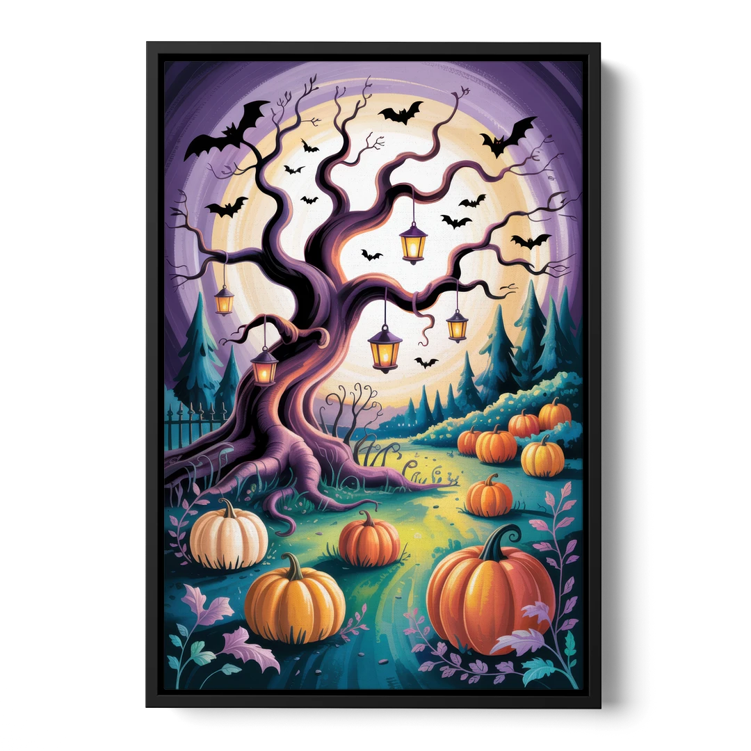 Enchanted Night Mystical Halloween - Black Framed Canvas Wall Art - Front