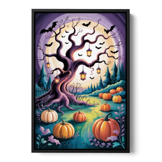 Enchanted Night Mystical Halloween - Black Framed Canvas Wall Art - Front