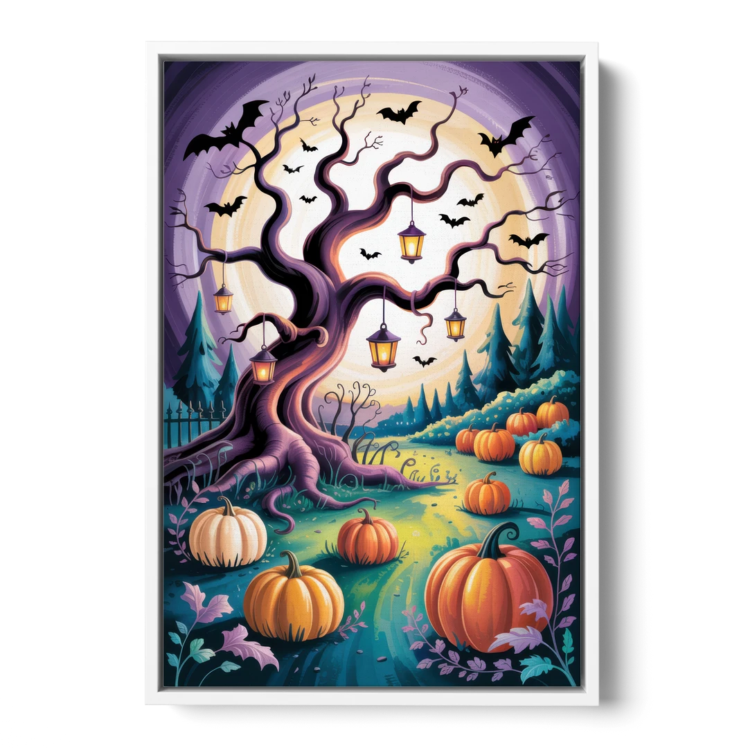 Enchanted Night Mystical Halloween - White Framed Canvas Wall Art - Front