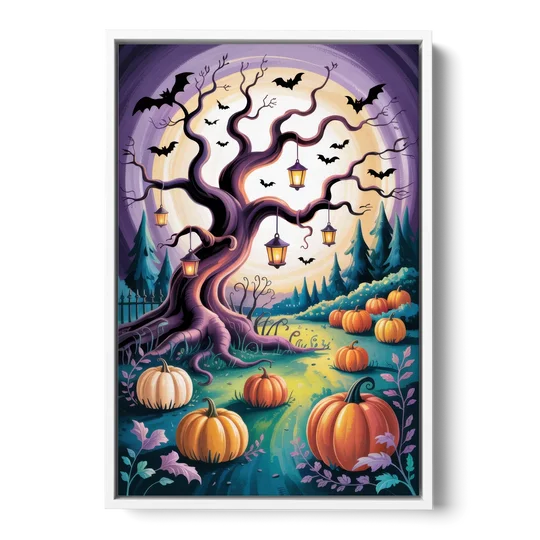 Enchanted Night Mystical Halloween - White Framed Canvas Wall Art - Front