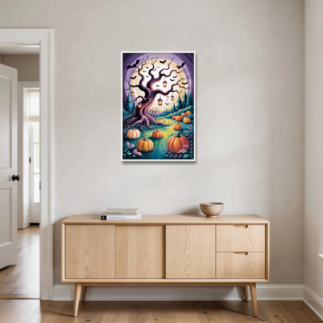 Enchanted Night Mystical Halloween - White Framed Canvas Wall Art - Coffee Table - 24x36