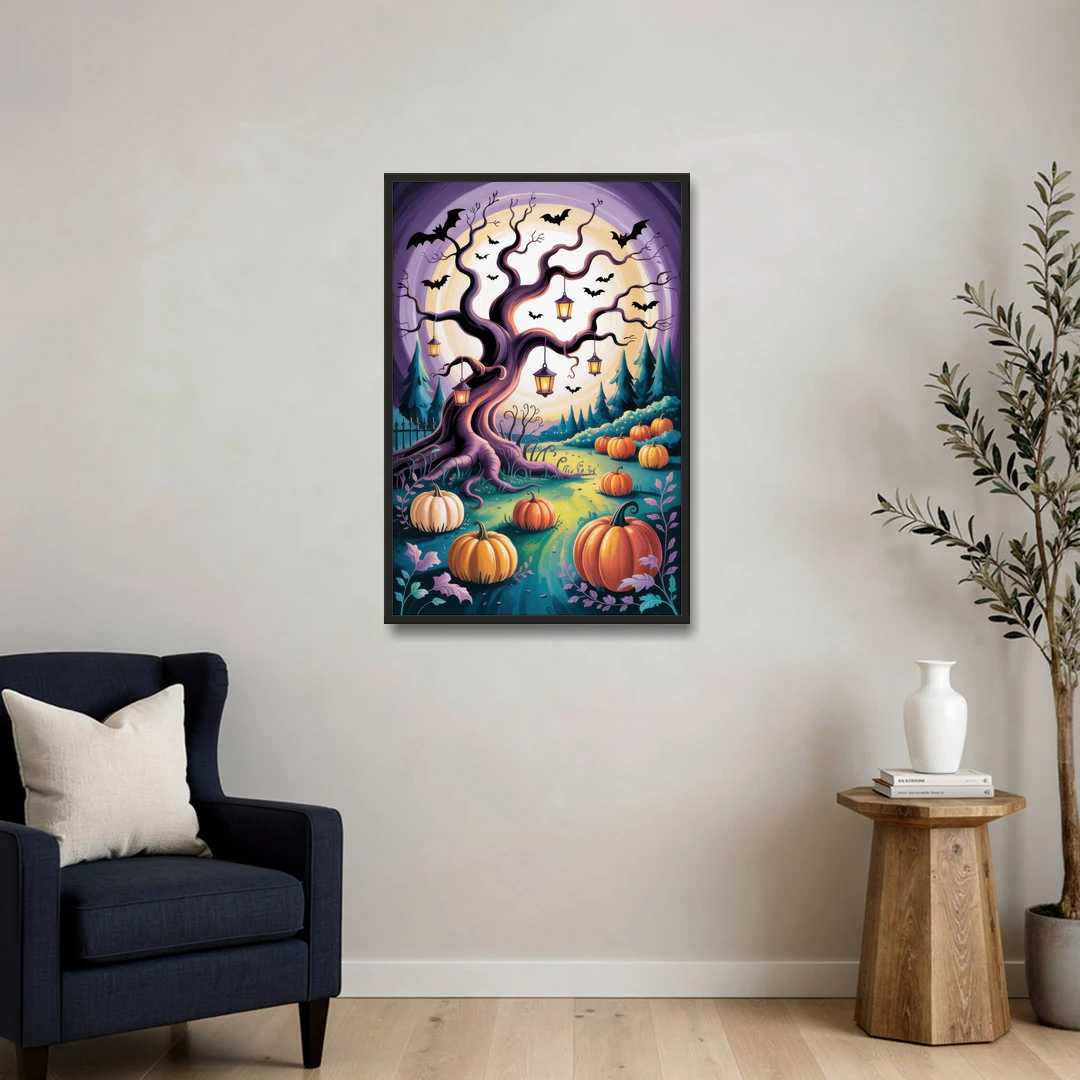 Enchanted Night Mystical Halloween - Black Framed Canvas Wall Art - Sofa - 24x36