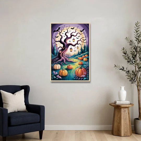 Enchanted Night Mystical Halloween - Oak Framed Canvas Wall Art - Sofa - 24x36