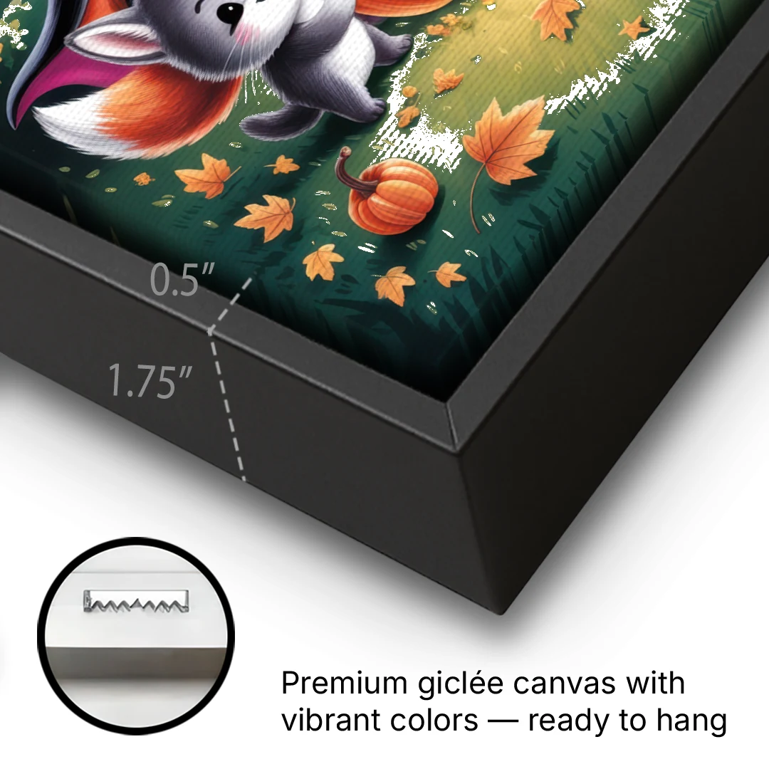 Enchanting Animals Festivity Cute Halloween - Black Framed Canvas Wall Art - Gallery Wrap Corner