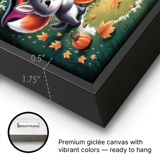 Enchanting Animals Festivity Cute Halloween - Black Framed Canvas Wall Art - Gallery Wrap Corner
