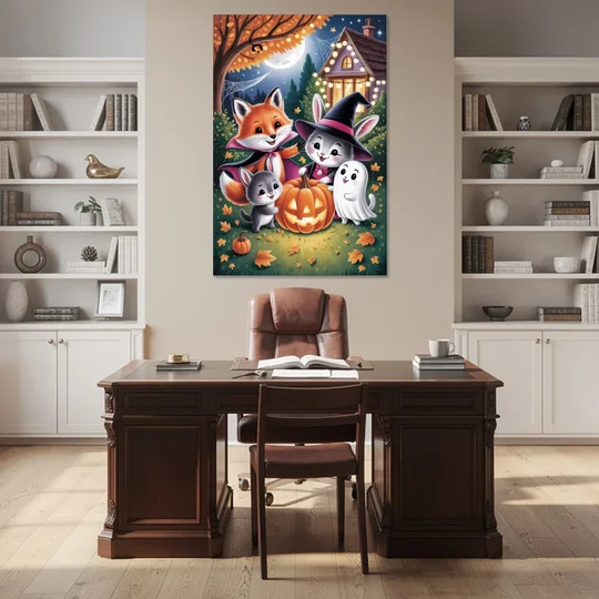 Enchanting Animals Festivity Cute Halloween - Canvas Wall Art - Office - 40x60
