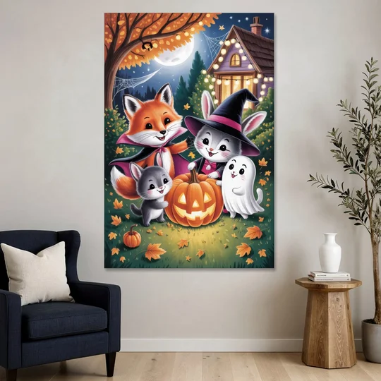 Enchanting Animals Festivity Cute Halloween - Canvas Wall Art - Sofa - 40x60