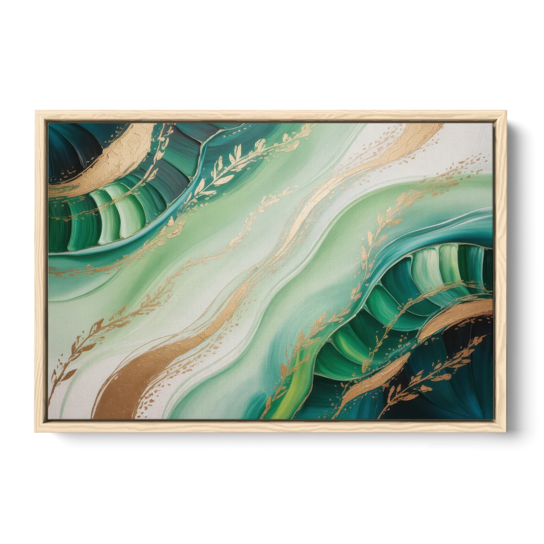 Enchanting Forest Green Abstract - Oak Framed Canvas Wall Art - Front