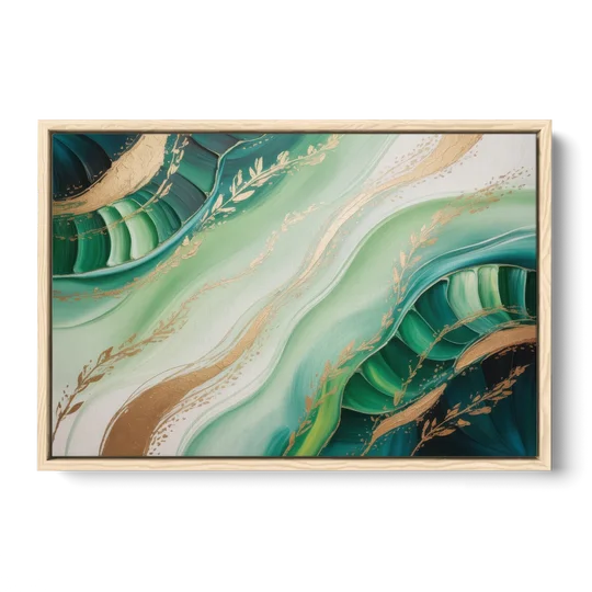 Enchanting Forest Green Abstract - Oak Framed Canvas Wall Art - Front