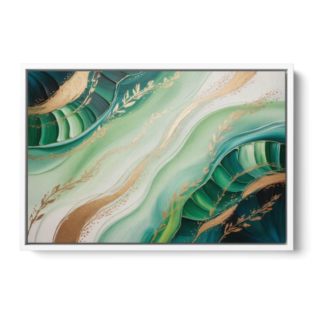 Enchanting Forest Green Abstract - White Framed Canvas Wall Art - Front