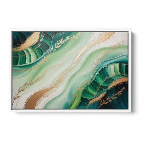 Enchanting Forest Green Abstract - White Framed Canvas Wall Art - Front