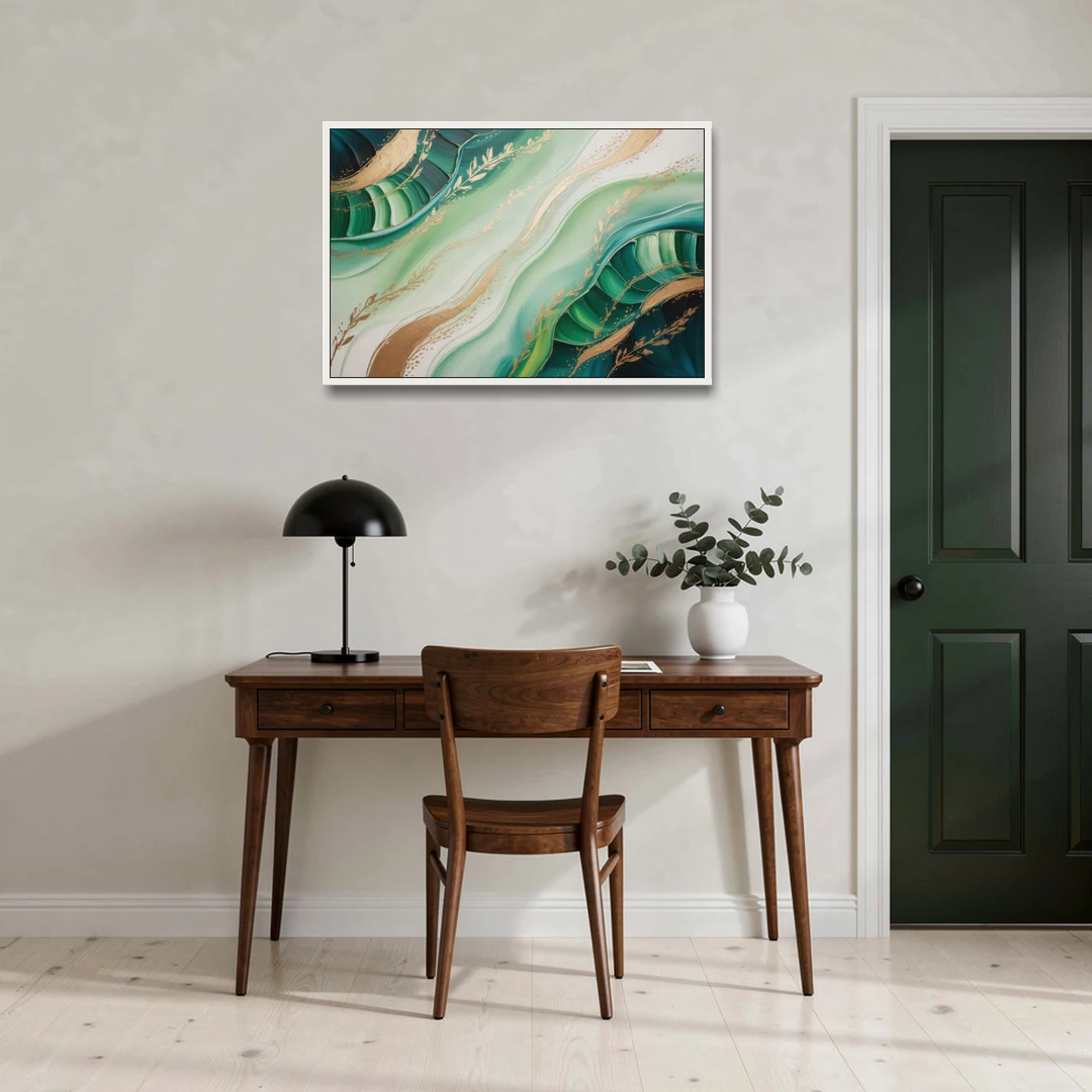 Enchanting Forest Green Abstract - White Framed Canvas Wall Art - Office - 36x24