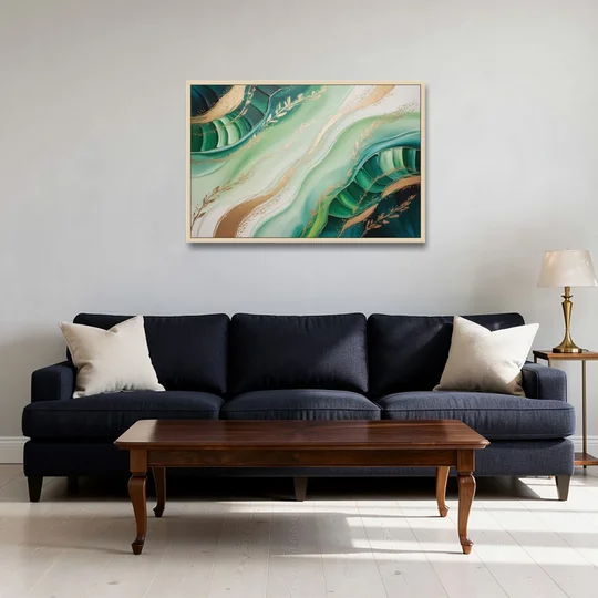 Enchanting Forest Green Abstract - Oak Framed Canvas Wall Art - Sofa - 36x24