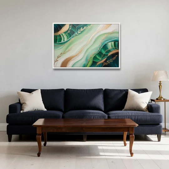 Enchanting Forest Green Abstract - White Framed Canvas Wall Art - Sofa - 36x24