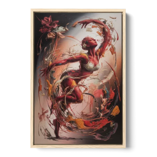 Energetic Harmony Red Abstract - Oak Framed Canvas Wall Art - Front