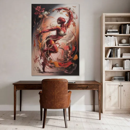 Energetic Harmony Red Abstract - Canvas Wall Art - Office - 40x60