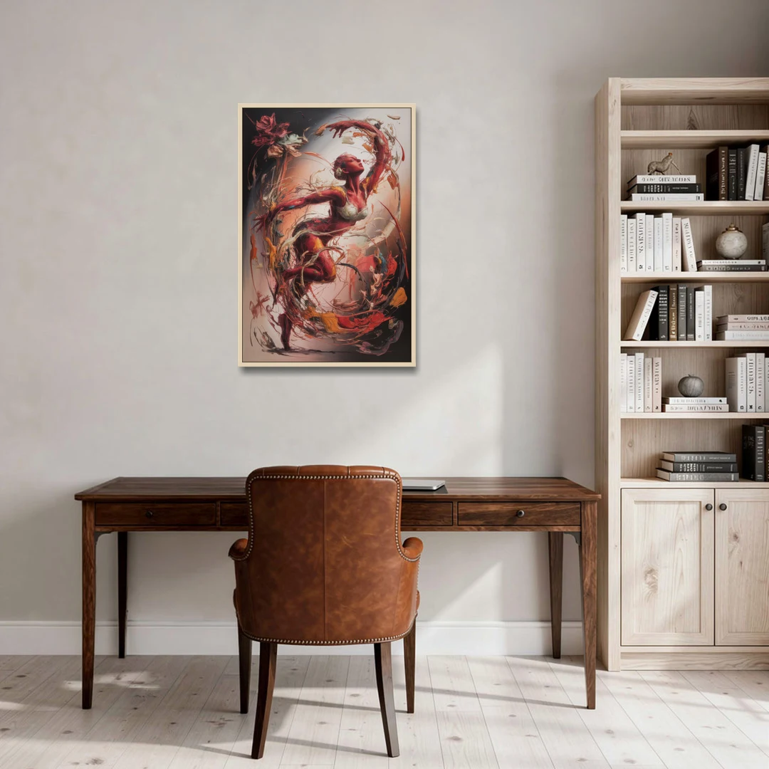 Energetic Harmony Red Abstract - Oak Framed Canvas Wall Art - Office - 24x36