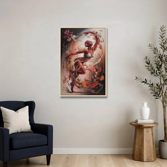 Energetic Harmony Red Abstract - Oak Framed Canvas Wall Art - Sofa - 24x36