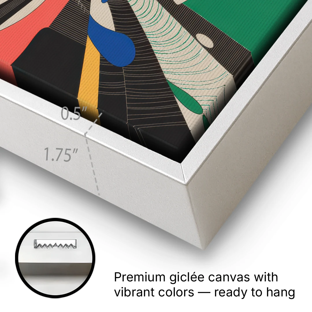 Energetic Layers of Colorful Abstract - White Framed Canvas Wall Art - Gallery Wrap Corner