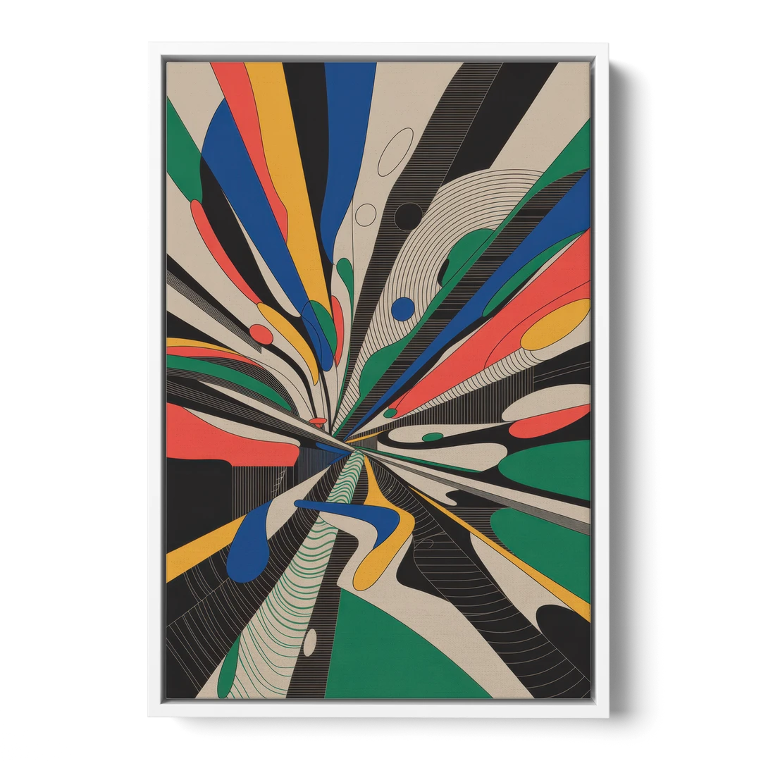 Energetic Layers of Colorful Abstract - White Framed Canvas Wall Art - Front