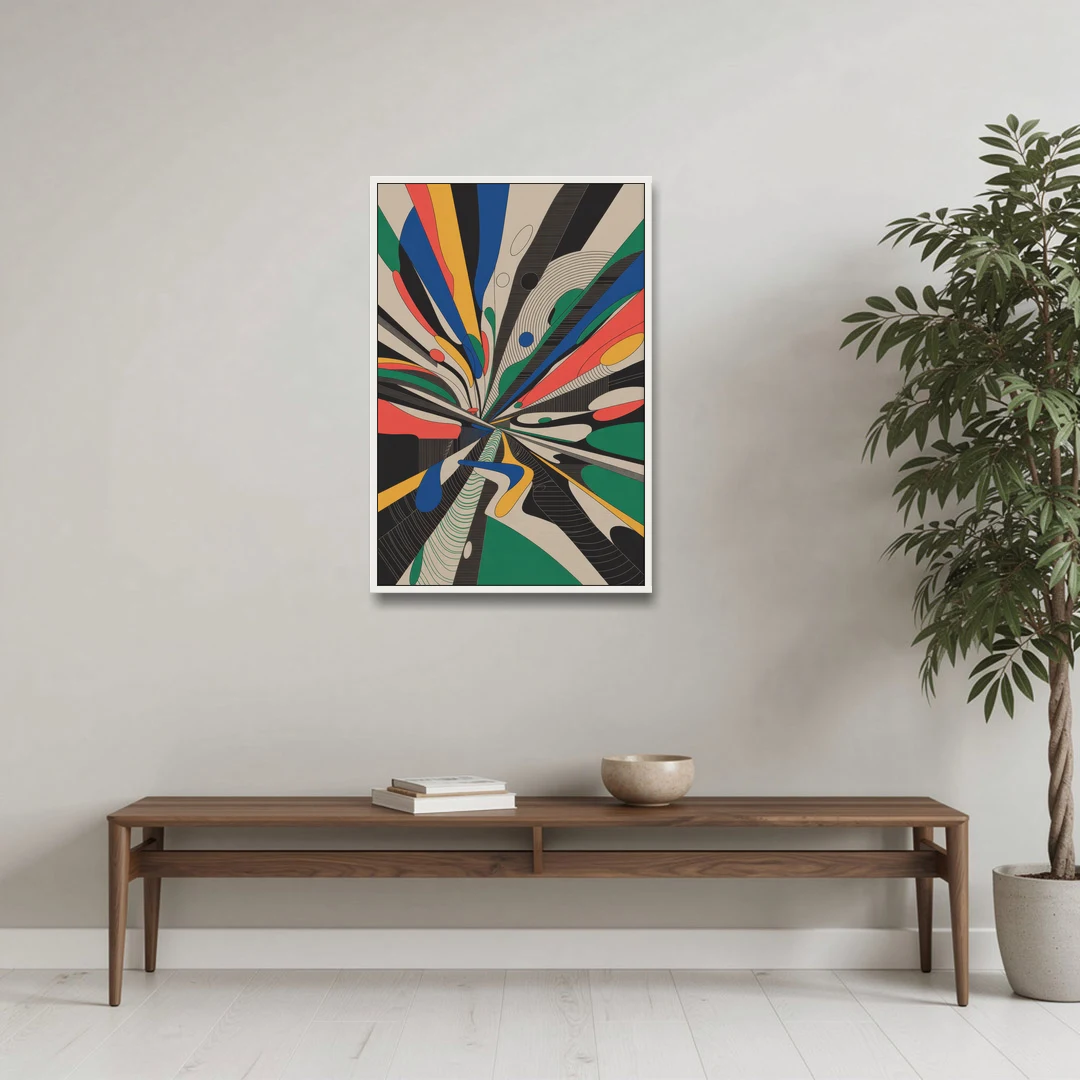 Energetic Layers of Colorful Abstract - White Framed Canvas Wall Art - Coffee Table - 24x36