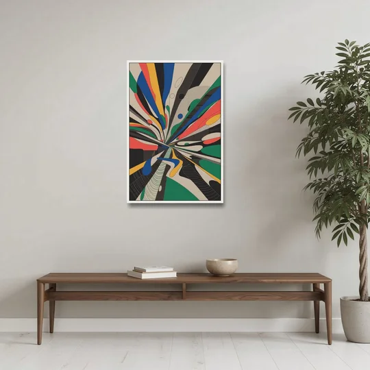Energetic Layers of Colorful Abstract - White Framed Canvas Wall Art - Coffee Table - 24x36