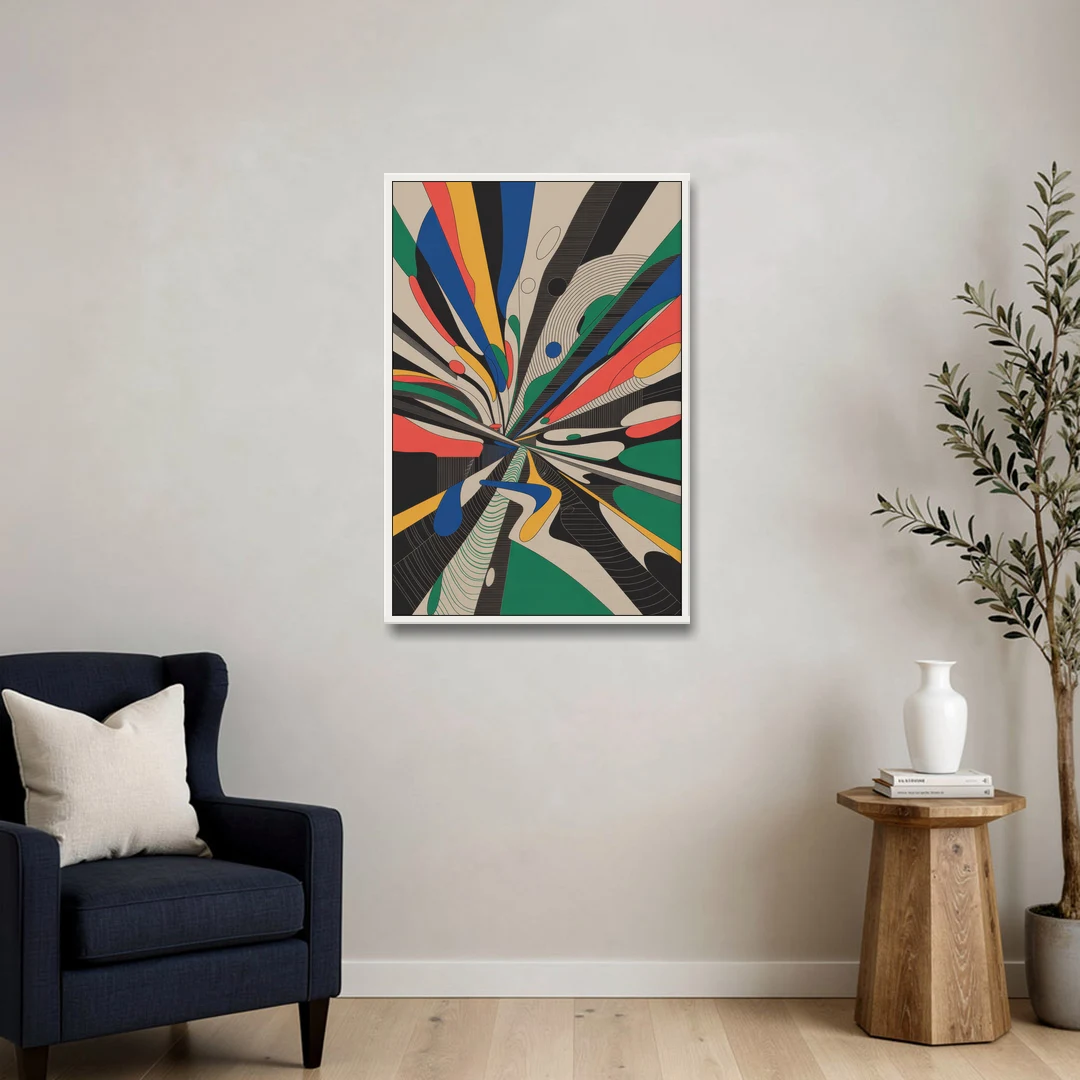 Energetic Layers of Colorful Abstract - White Framed Canvas Wall Art - Sofa - 24x36