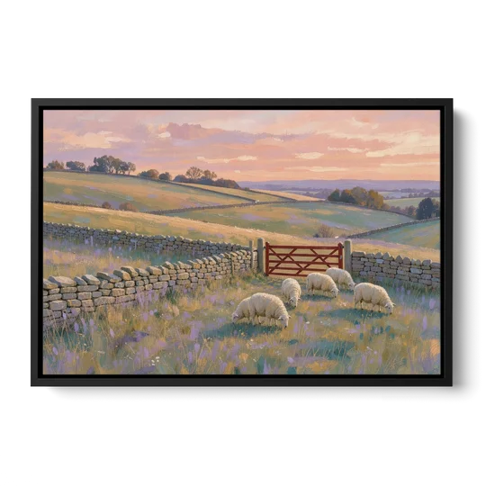 English Countryside Wall Art of a Red Field Gate - Black Framed Canvas Wall Art - Front