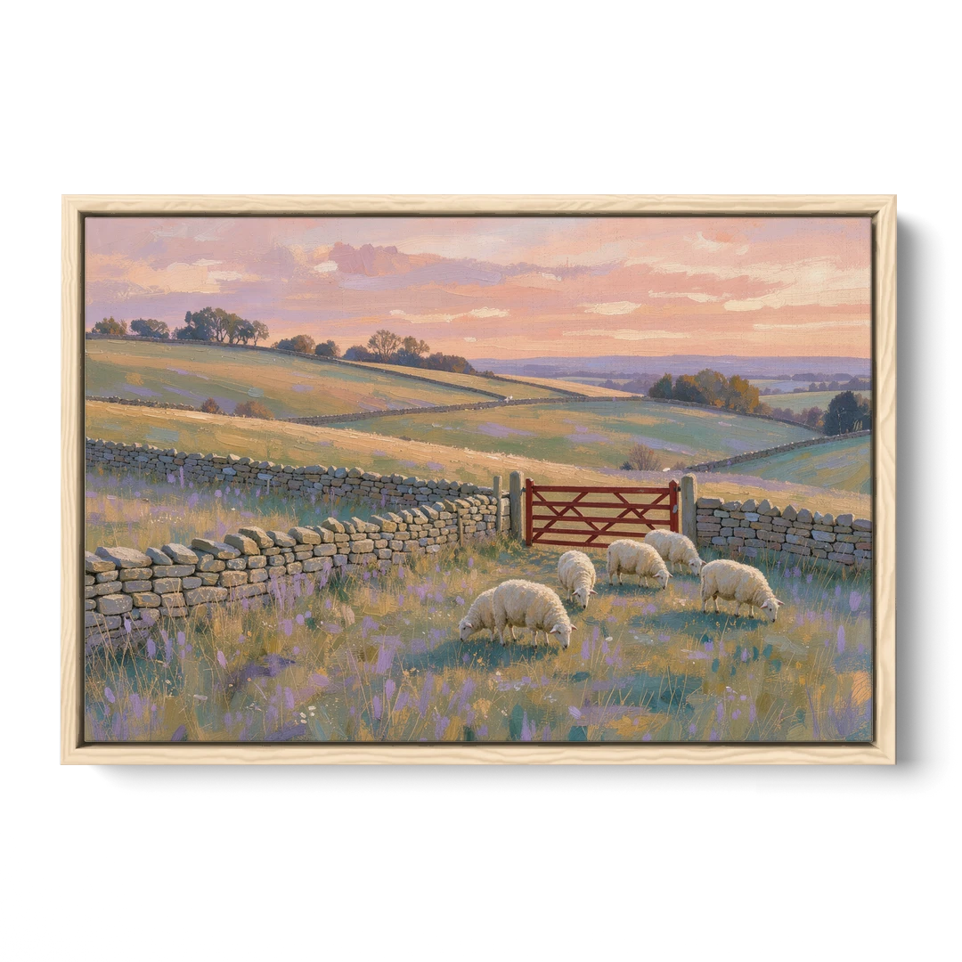 English Countryside Wall Art of a Red Field Gate - Oak Framed Canvas Wall Art - Front