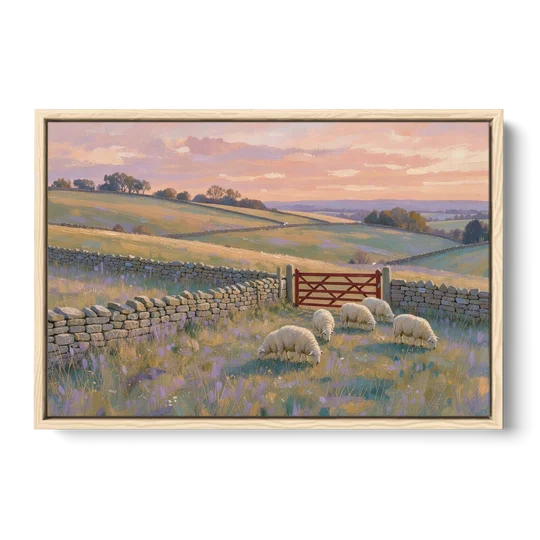English Countryside Wall Art of a Red Field Gate - Oak Framed Canvas Wall Art - Front