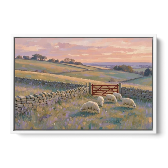 English Countryside Wall Art of a Red Field Gate - White Framed Canvas Wall Art - Front