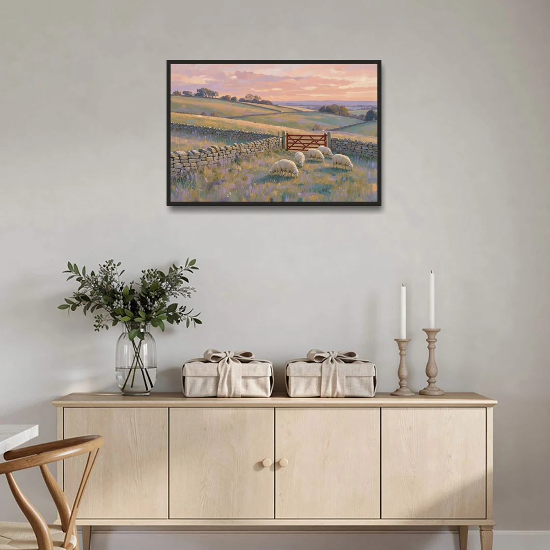 English Countryside Wall Art of a Red Field Gate - Black Framed Canvas Wall Art - Coffee Table - 36x24