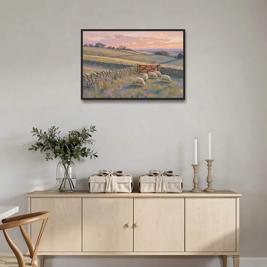 English Countryside Wall Art of a Red Field Gate - Black Framed Canvas Wall Art - Coffee Table - 36x24