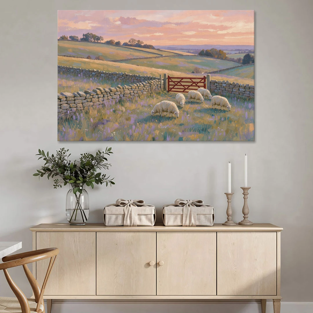 English Countryside Wall Art of a Red Field Gate - Canvas Wall Art - Coffee Table - 60x40
