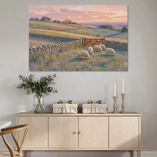 English Countryside Wall Art of a Red Field Gate - Canvas Wall Art - Coffee Table - 60x40