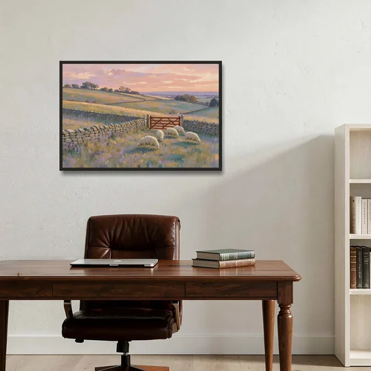English Countryside Wall Art of a Red Field Gate - Black Framed Canvas Wall Art - Office - 36x24