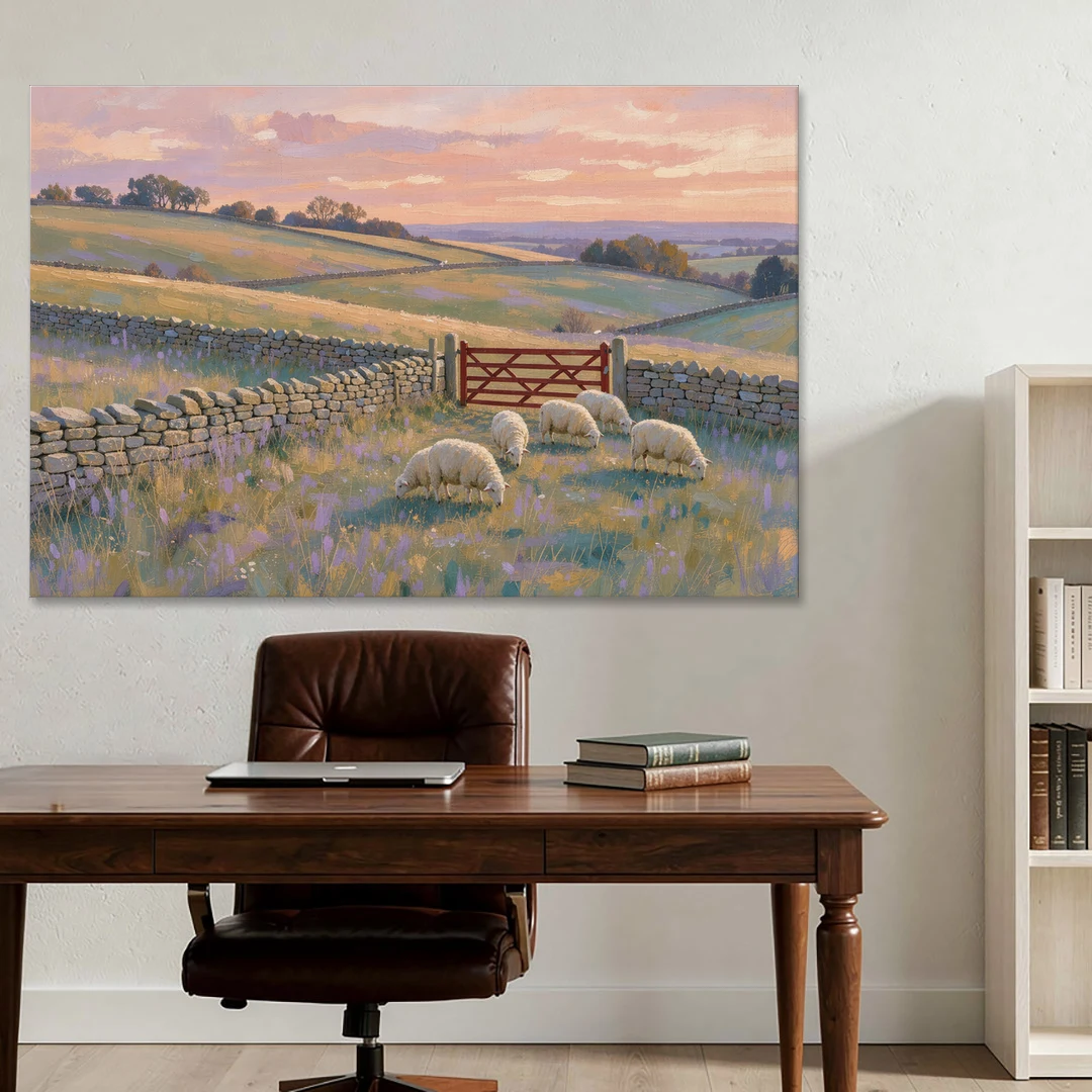 English Countryside Wall Art of a Red Field Gate - Canvas Wall Art - Office - 60x40