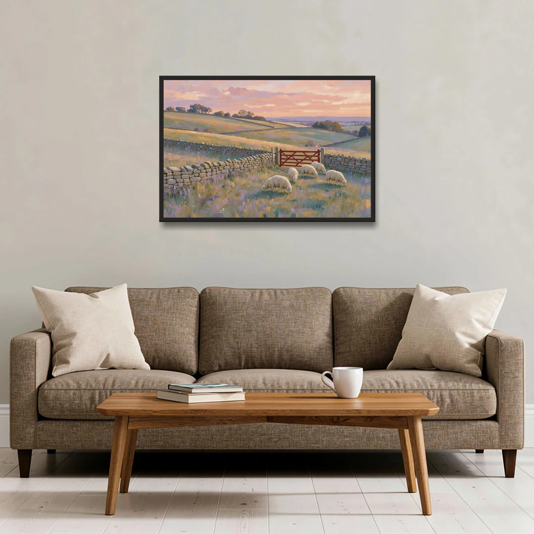 English Countryside Wall Art of a Red Field Gate - Black Framed Canvas Wall Art - Sofa - 36x24