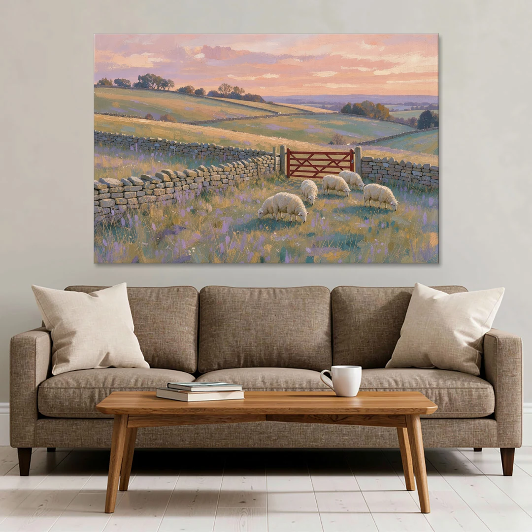 English Countryside Wall Art of a Red Field Gate - Canvas Wall Art - Sofa - 60x40