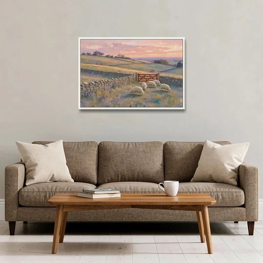 English Countryside Wall Art of a Red Field Gate - White Framed Canvas Wall Art - Sofa - 36x24