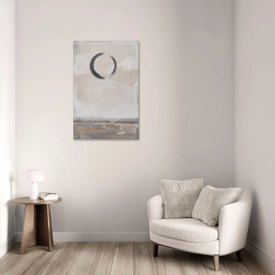Enso Circle Painting Over Warm Sand - Canvas Wall Art - Sofa - 24x36