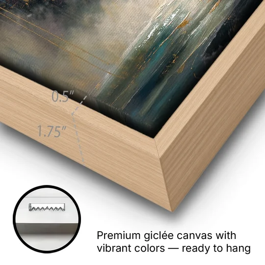 Entryway Wall Art with a Teal Waterfall - Oak Framed Canvas Wall Art - Gallery Wrap Corner