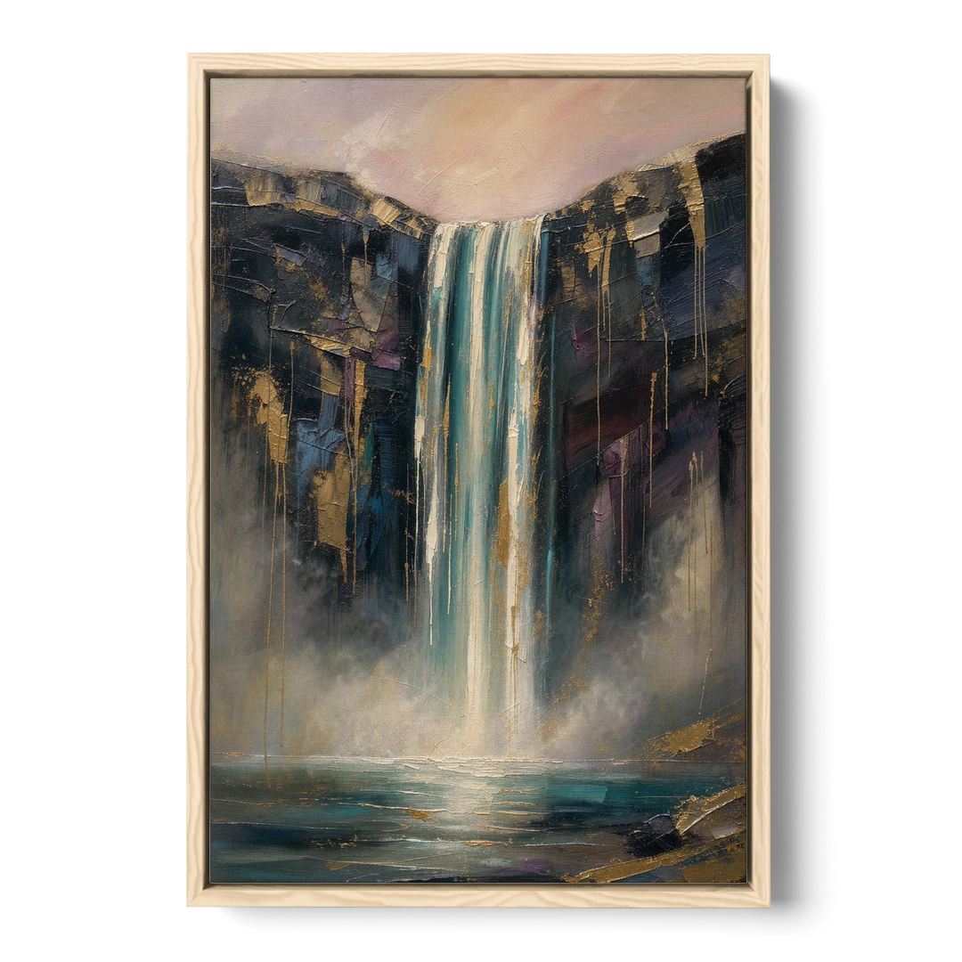 Entryway Wall Art with a Teal Waterfall - Oak Framed Canvas Wall Art - Front