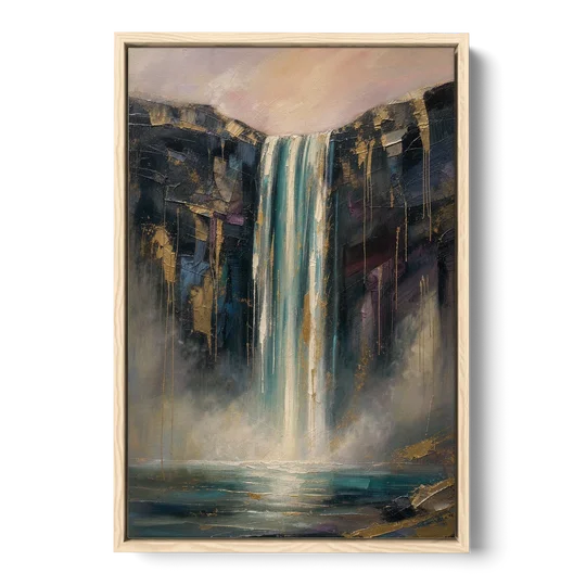 Entryway Wall Art with a Teal Waterfall - Oak Framed Canvas Wall Art - Front