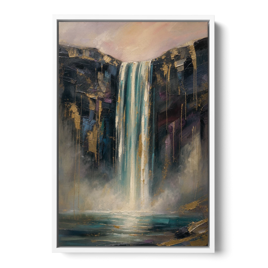 Entryway Wall Art with a Teal Waterfall - White Framed Canvas Wall Art - Front