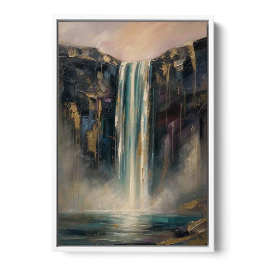 Entryway Wall Art with a Teal Waterfall - White Framed Canvas Wall Art - Front