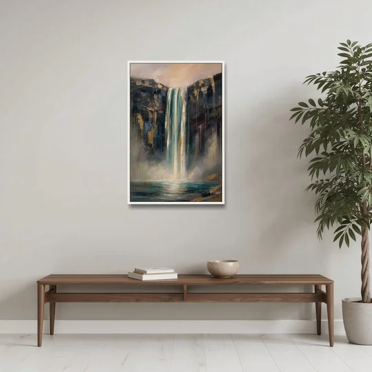 Entryway Wall Art with a Teal Waterfall - White Framed Canvas Wall Art - Coffee Table - 24x36