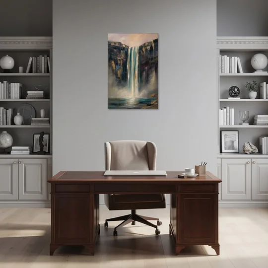 Entryway Wall Art with a Teal Waterfall - Canvas Wall Art - Office - 24x36